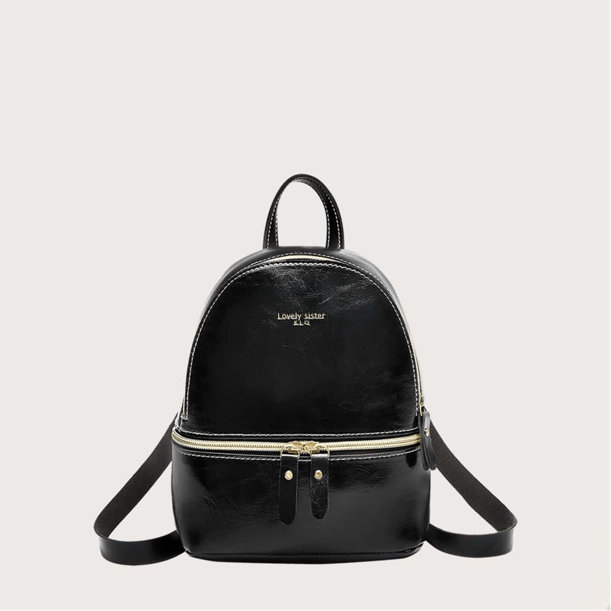 

Simple Double Zip Backpack, Black