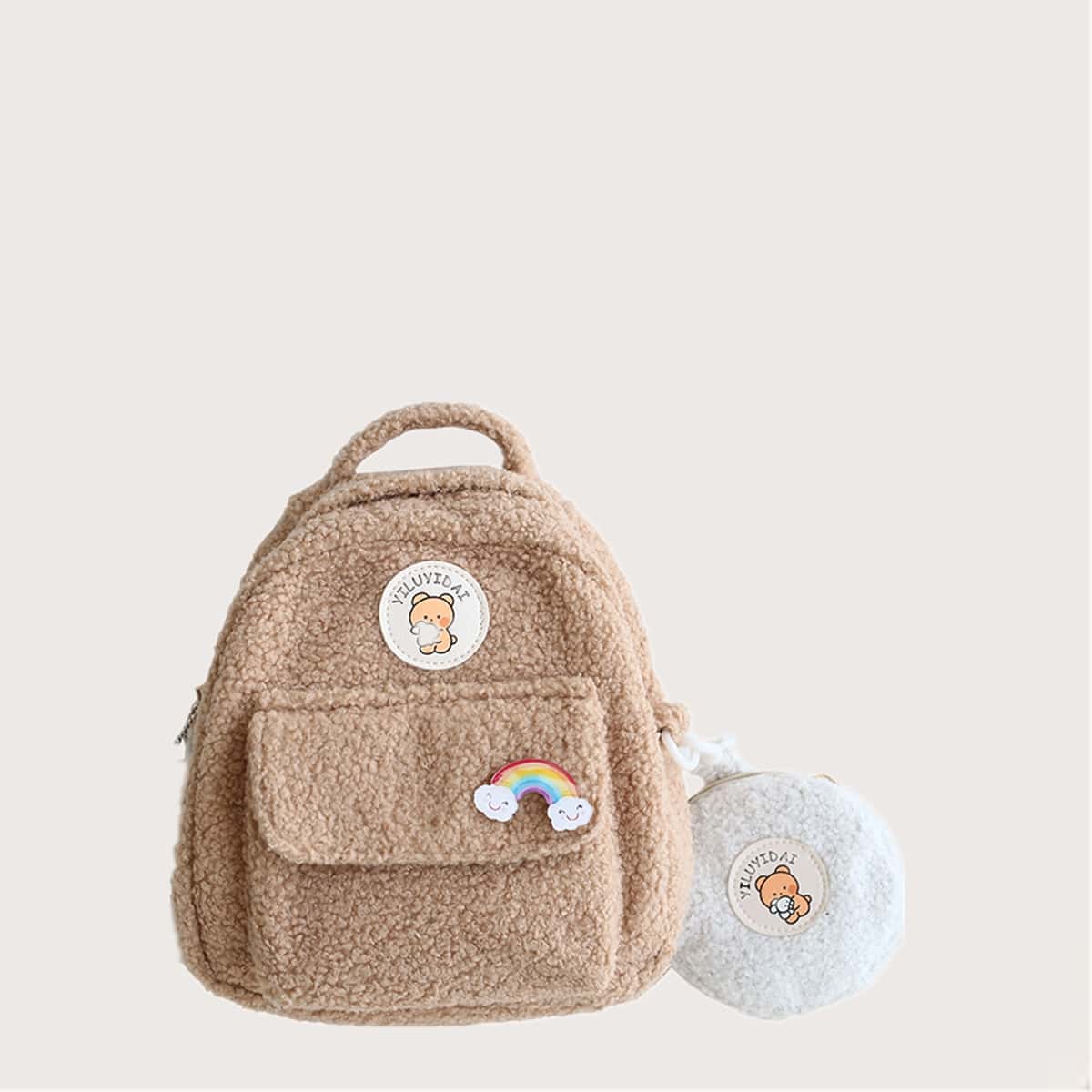 

Cartoon Fleece Backpack & Coin Purse, Khaki