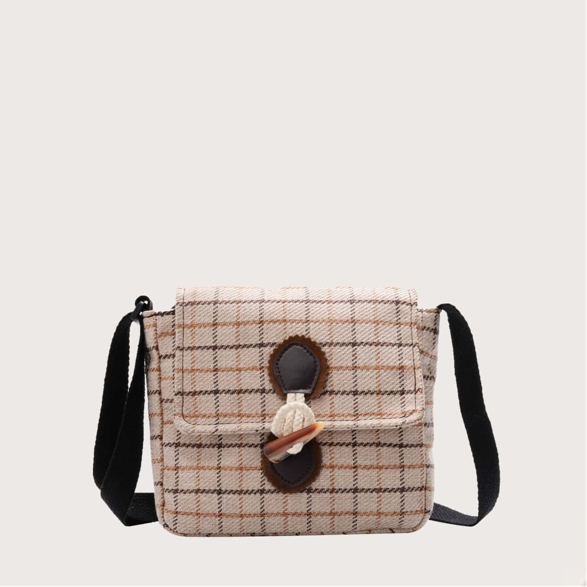 

Plaid Toggle Button Crossbody Bag, Khaki