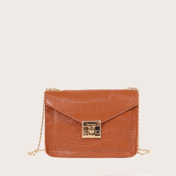 

Croc Embossed Chain Crossbody Bag, Brown