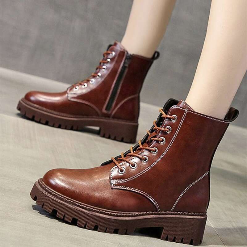 

Lace-up Front Combat Boots, Brown