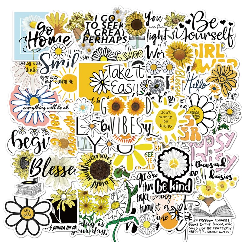 

50pcs Daisy Print Sticker, Multicolor