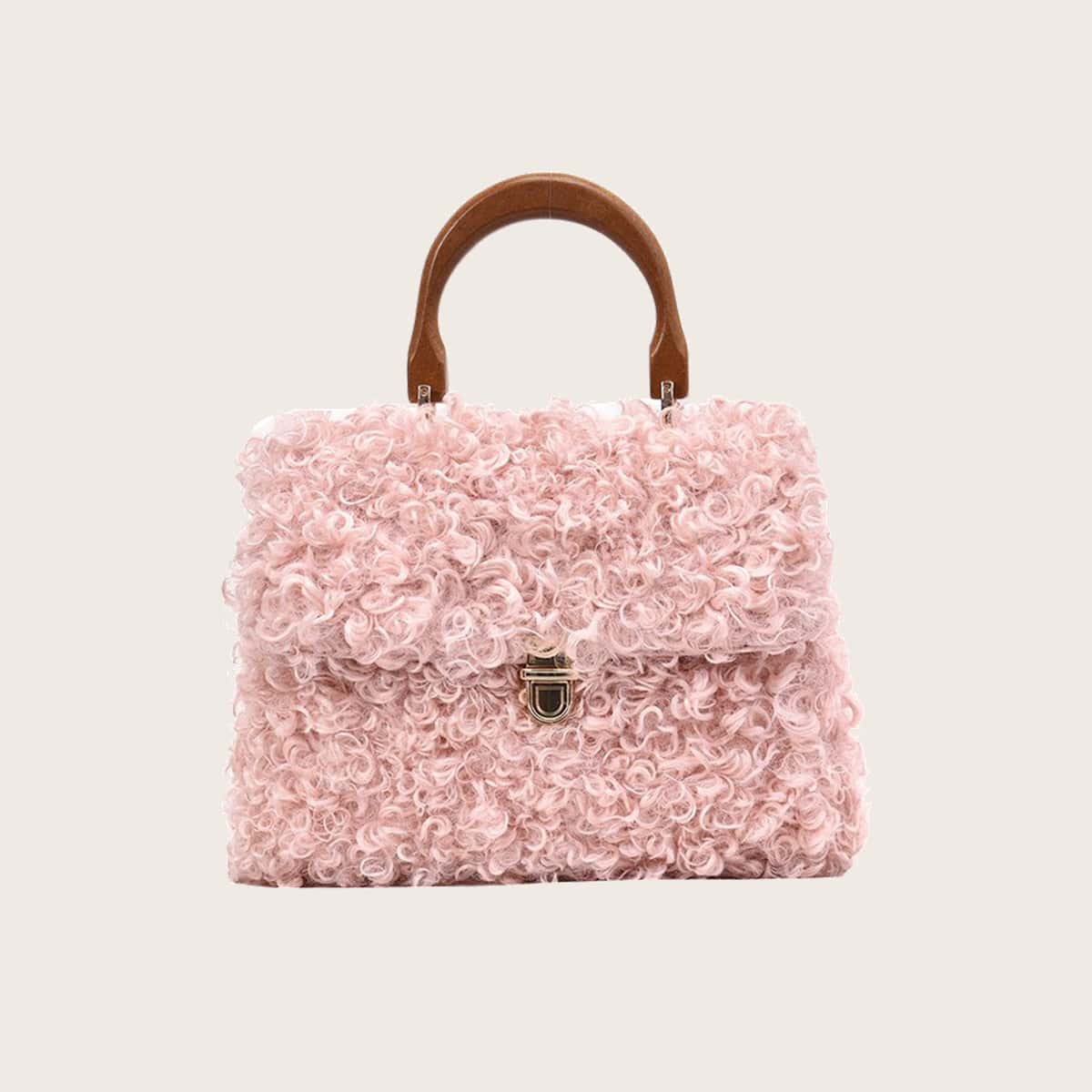 

Solid Fluffy Satchel Bag, Baby pink