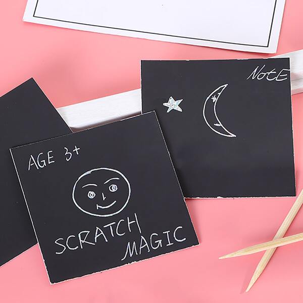 

100sheets Scratch Painting Paper & 2pcs Wooden Pen, Multicolor