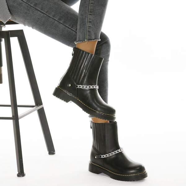 

Metal Chain Decor Ankle Boots, Black