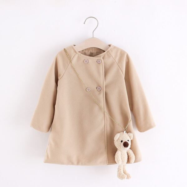 

Toddler Girls Double Breasted Overcoat With Doll, Khaki