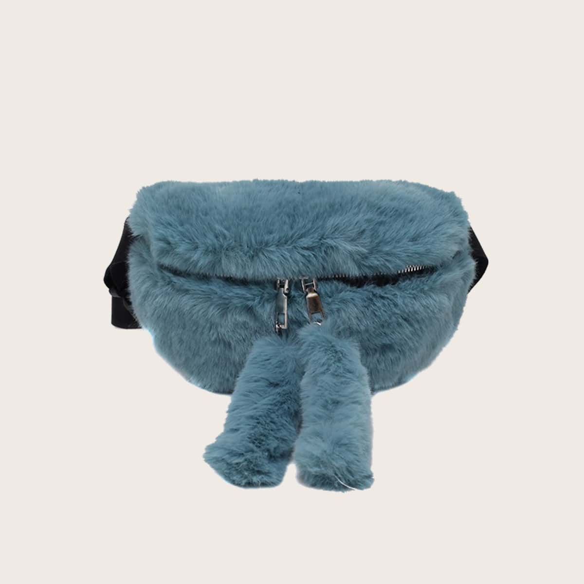 

Solid Fluffy Fanny Pack, Dusty blue