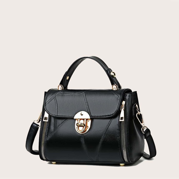 

Stitch Detail Top Handle Satchel Bag, Black