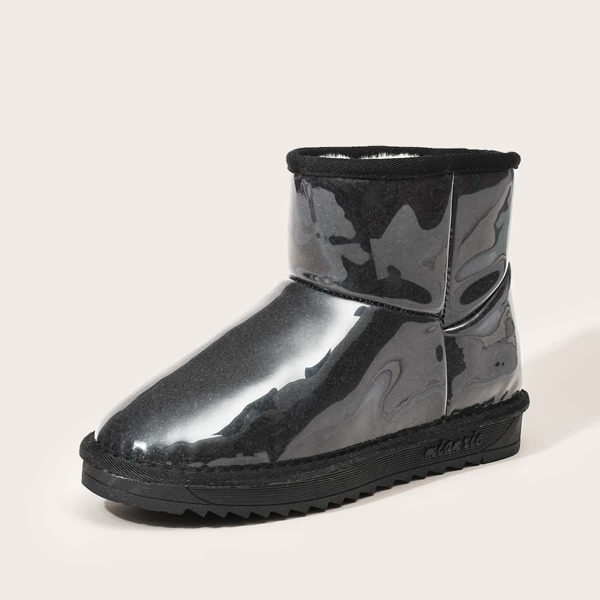 

Round Toe Waterproof Warm Ankle Boots, Black