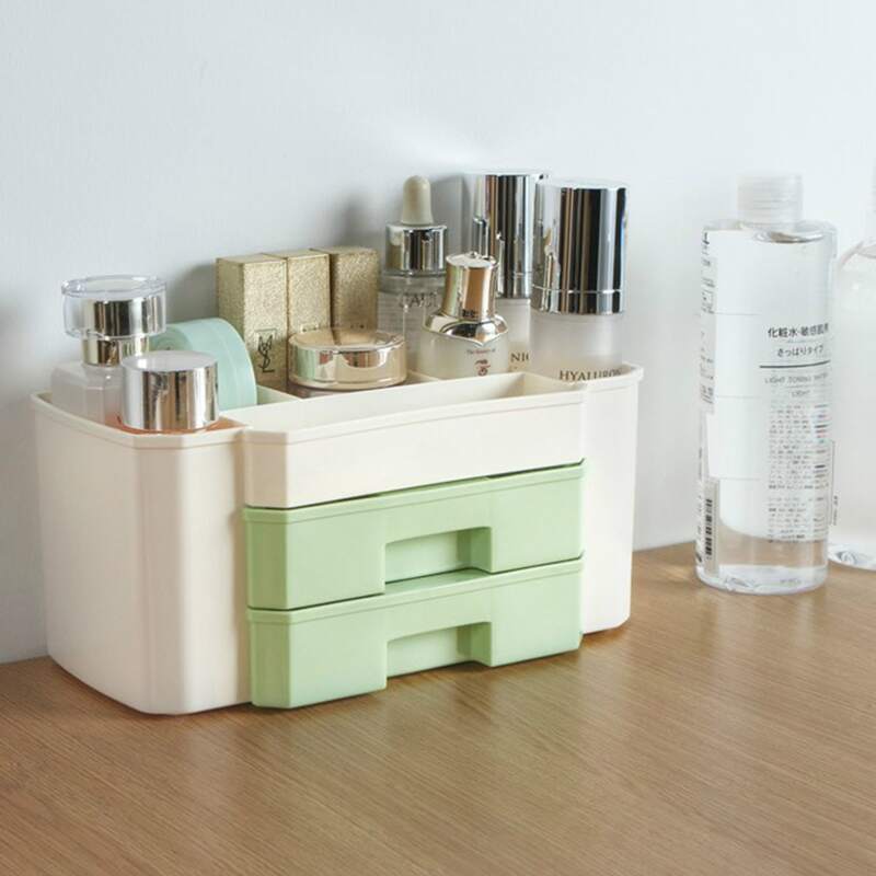 

1pc Plastic Cosmetic Storage Box, Green