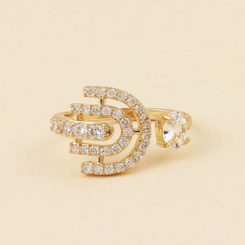

Rhinestone Engraved Cuff Ring, Gold