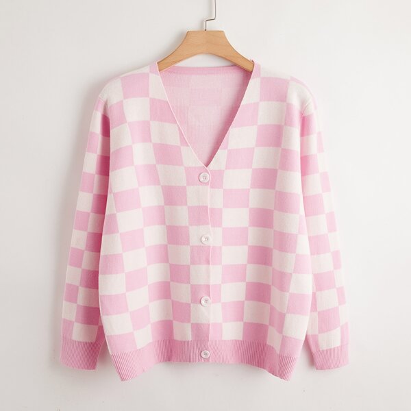 

Plus Button Front Checked Cardigan, Multicolor