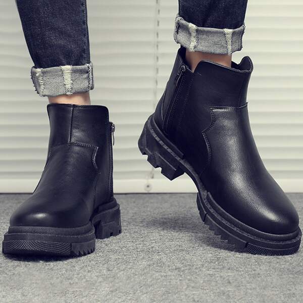

Men Side Zip Ankle Boots, Black