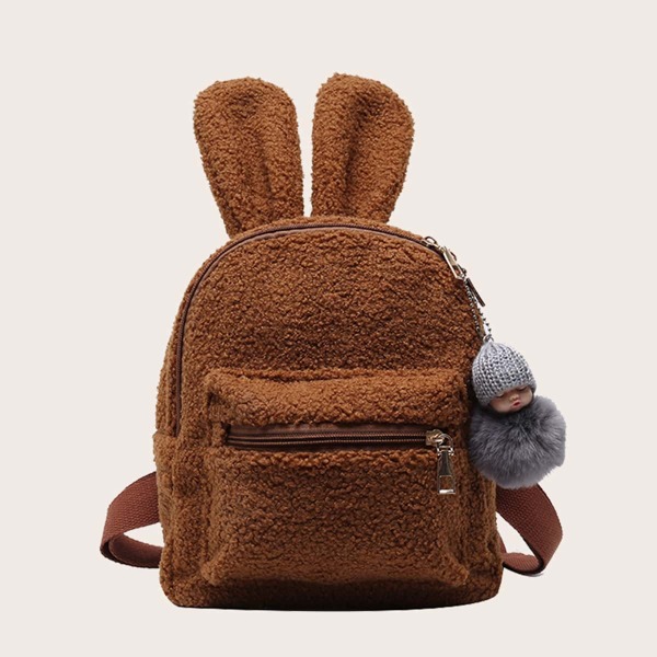 

Girls Ear Decor Fluffy Backpack, Coffee brown