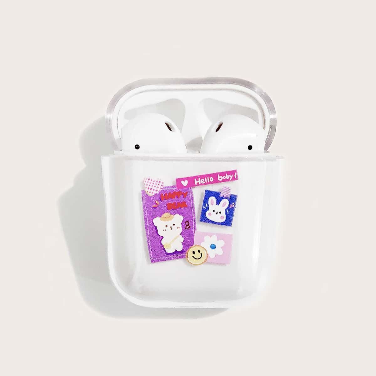 

Cartoon & Letter Graphic AirPods Case, Clear
