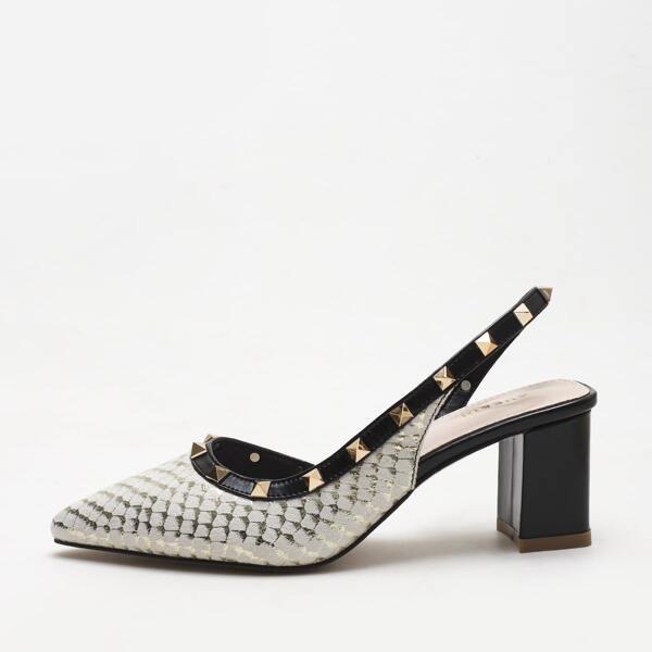 

Rivet Decor High Heeled Slingback Pumps, Multicolor