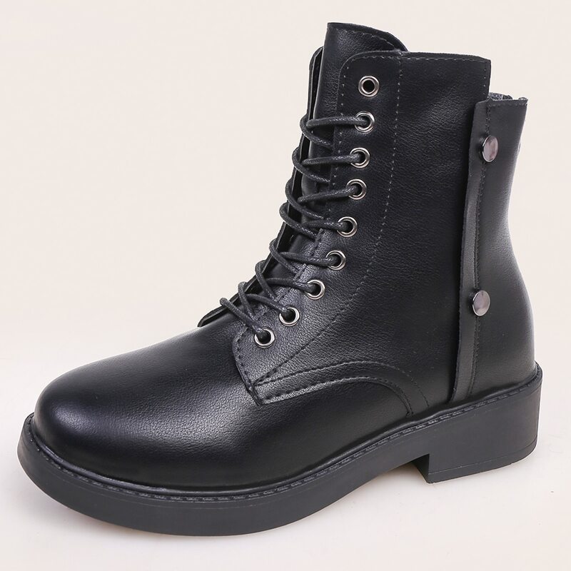 

Zip Back Lace-up Front Ankle Boots, Black