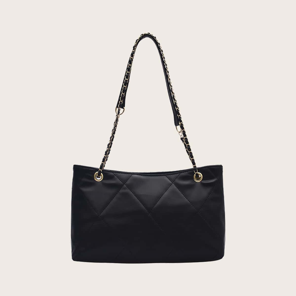 

Quilted Chain Tote Bag, Black
