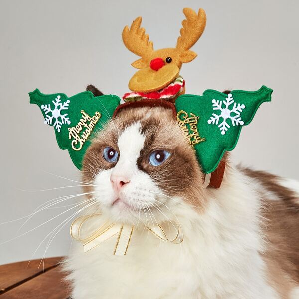 

Christmas Deer Decor Cat Headdress, Green