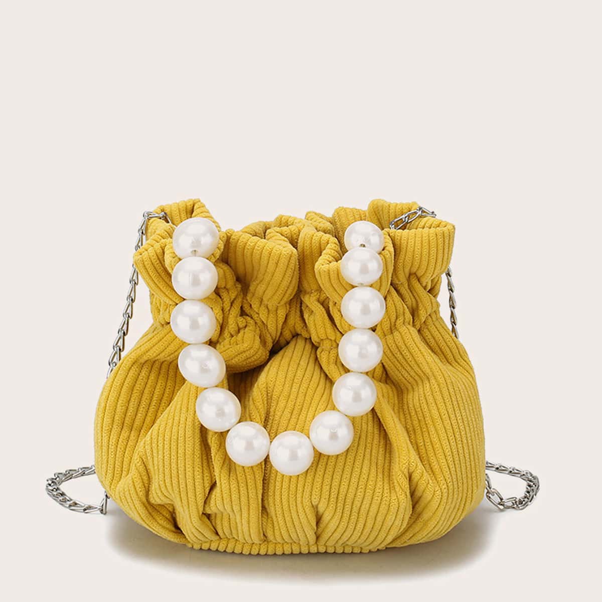 

Mini Faux Pearl Decor Satchel Bag, Yellow