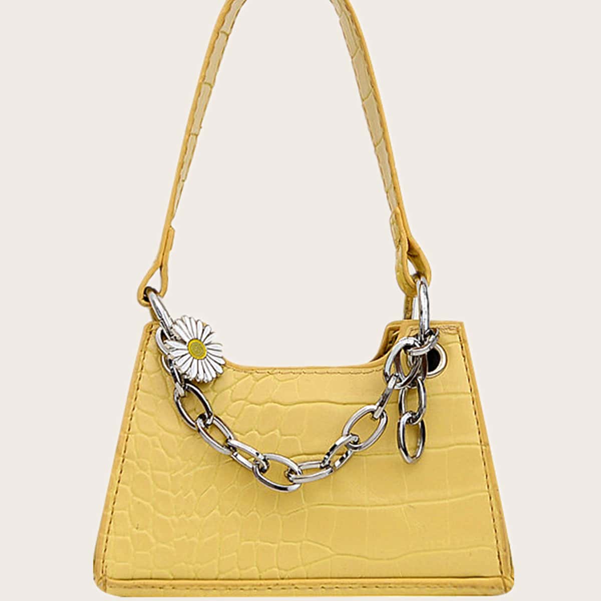 

Croc Embossed Chain Satchel Bag, Yellow