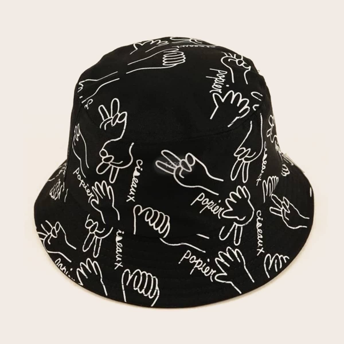 

Allover Hand Print Bucket Hat, Black