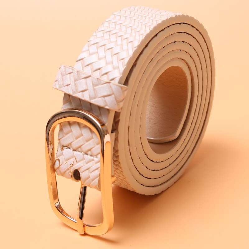 

Metal Buckle Braided Belt, White