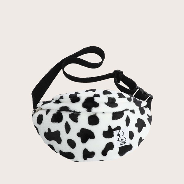 

Cartoon Patch Fluffy Fanny Pack, White