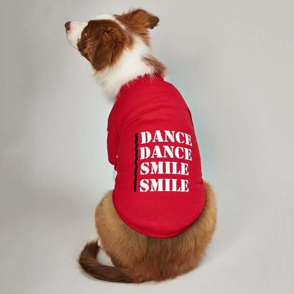 

Letter Graphic Snap Button Dog Coat, Red