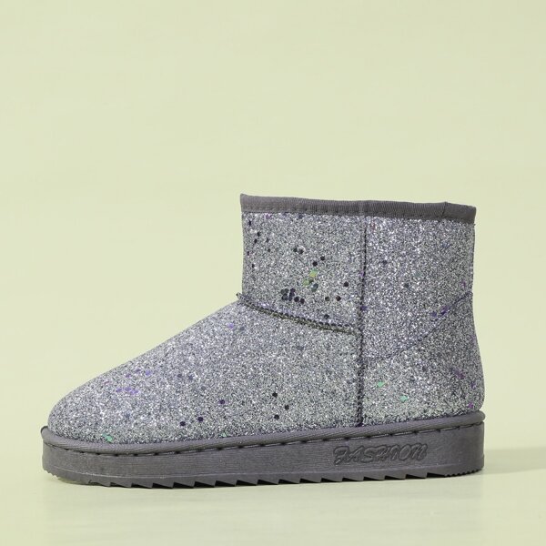 

Glitter Decor Wide Fit Snow Boots, Silver