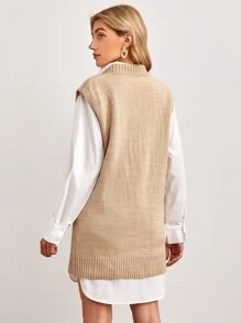 SHEIN Essnce V Neck Sweater Vest Dress Without Blouse Without Belt - Apricot - View 2