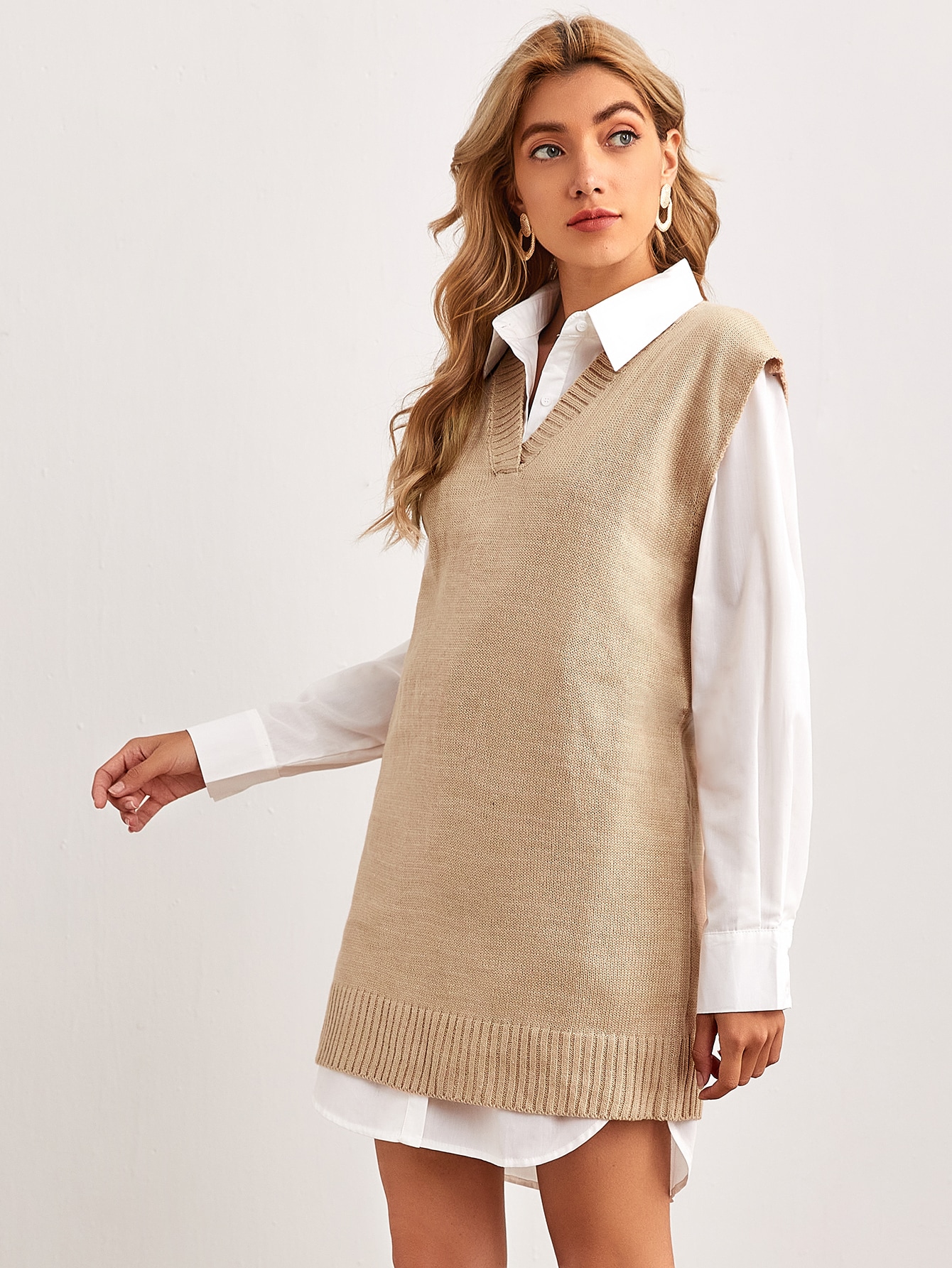 V Neck Sweater Vest Dress Without Blouse Without Belt thumbnail