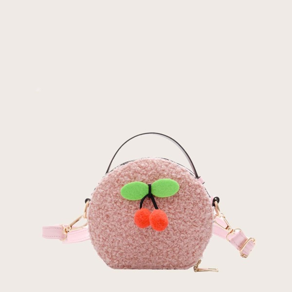 

Girls Cartoon Cherry Fluffy Circle Bag, Pink