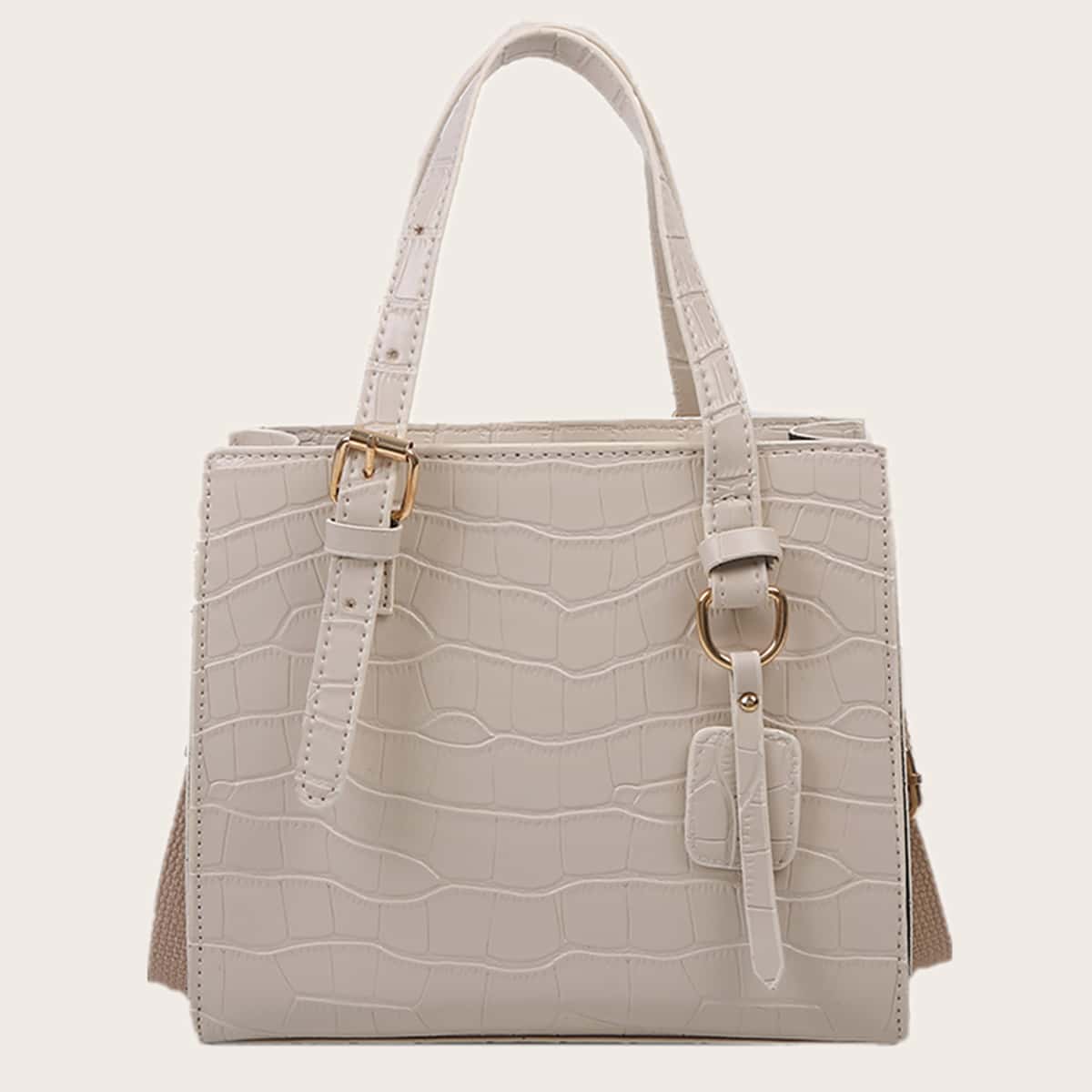 

Croc Embossed Satchel Bag, Beige