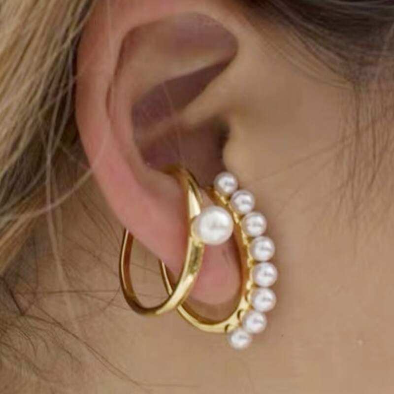 

2pcs Faux Pearl Ear Cuff, Gold