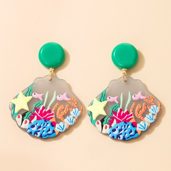 

Cartoon Print Drop Earrings, Multicolor