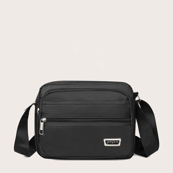 

Men Letter Graphic Zip Front Crossbody Bag, Black