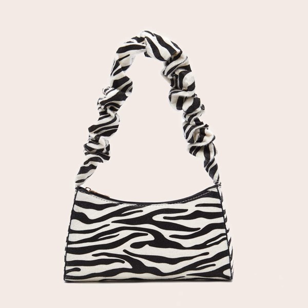 

Zebra Striped Baguette Bag, Black and white