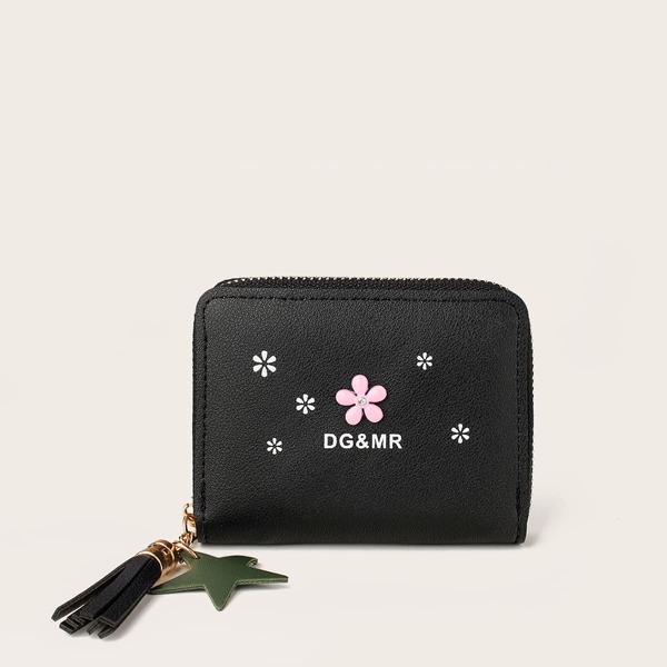 

Tassel Charm Flower Decor Small Purse, Black