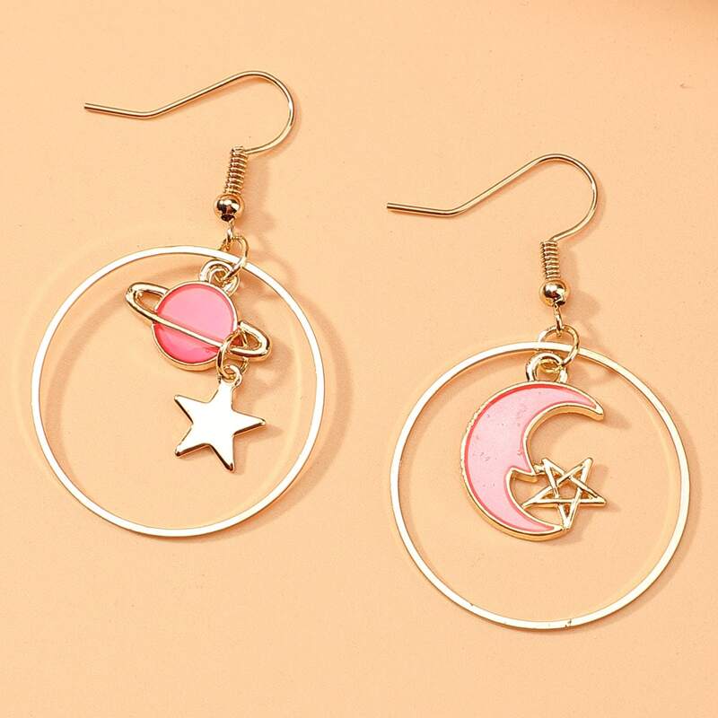 

Galaxy Decor Ring Drop Earrings, Baby pink