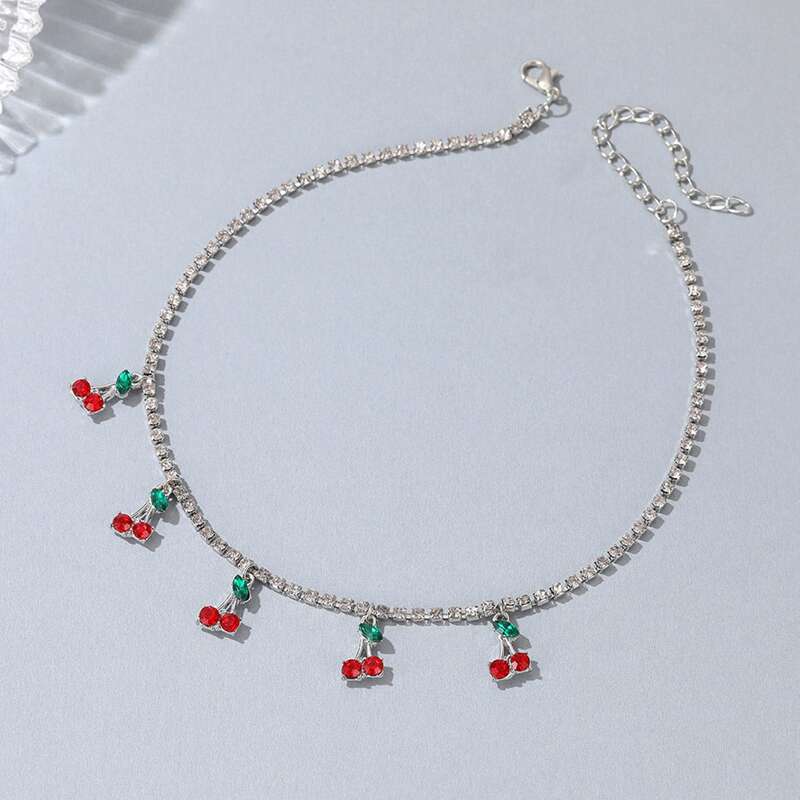

Cherry Rhinestone Choker, Silver