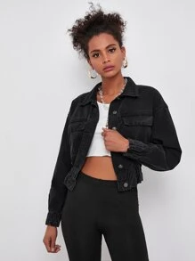 frill shoulder denim jacket