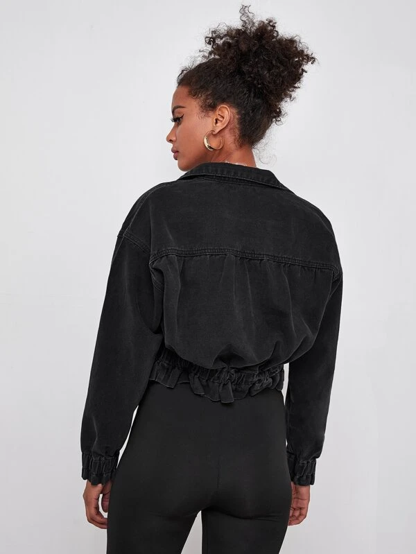frill shoulder denim jacket