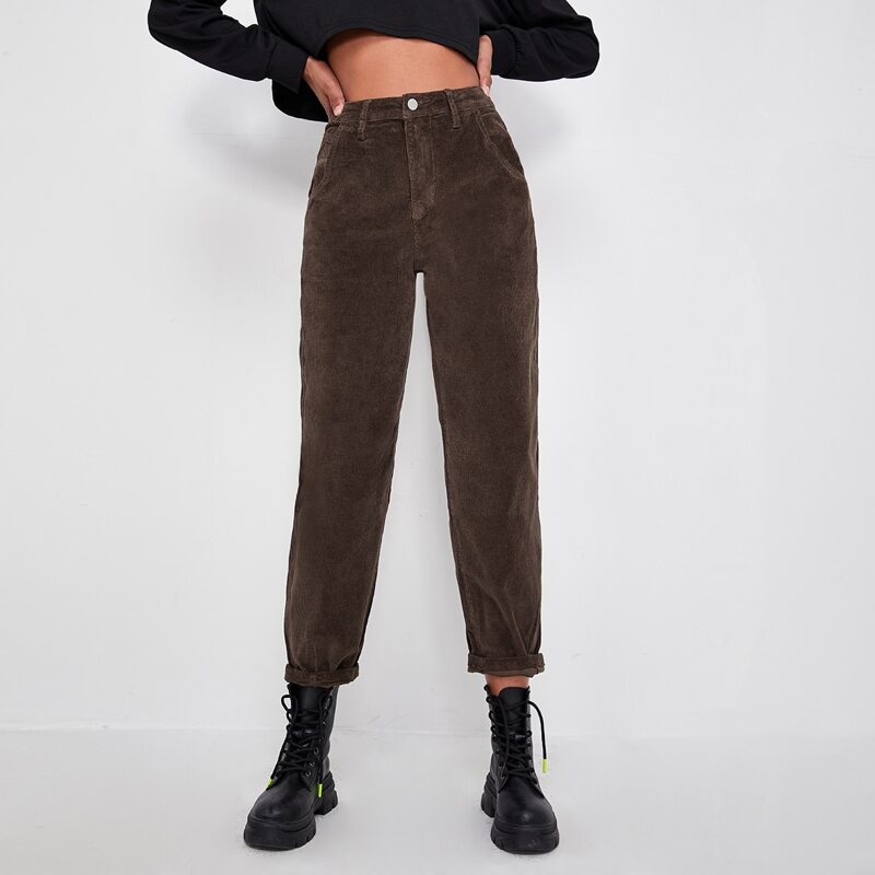 

High Waist Corduroy Pants, Chocolate brown