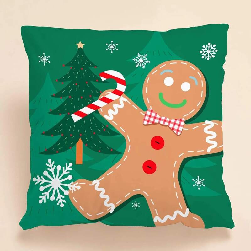 

Christmas Gingerbread Man Cushion Cover Without Filler, Green