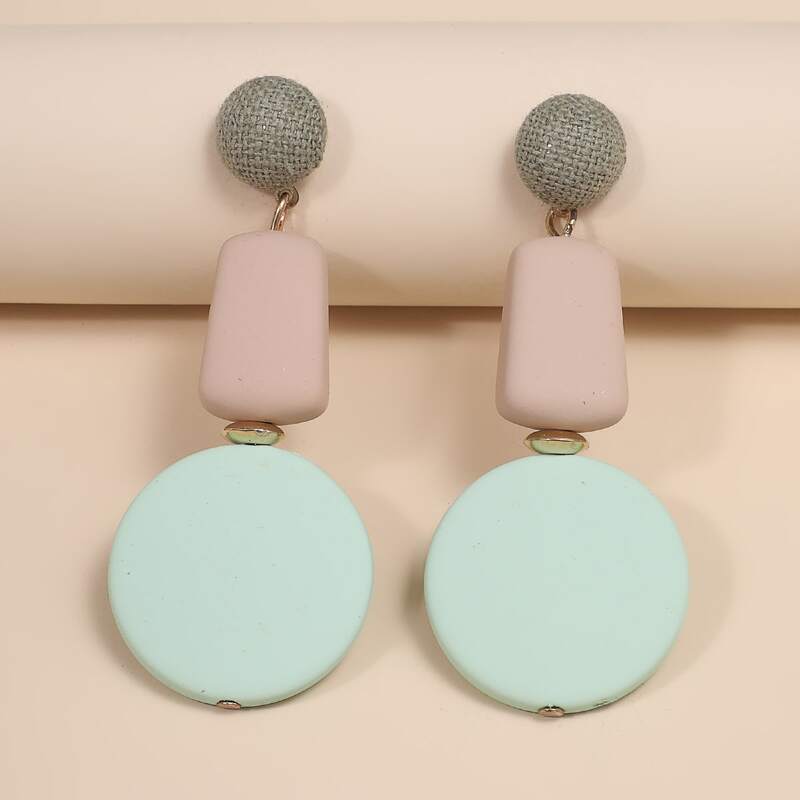 

Color Block Geo Drop Earrings, Green
