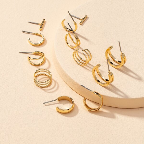 

6pairs Metal Earrings Set, Gold