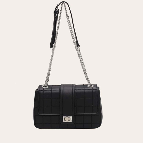 

Stitch Detail Chain Shoulder Bag, Black