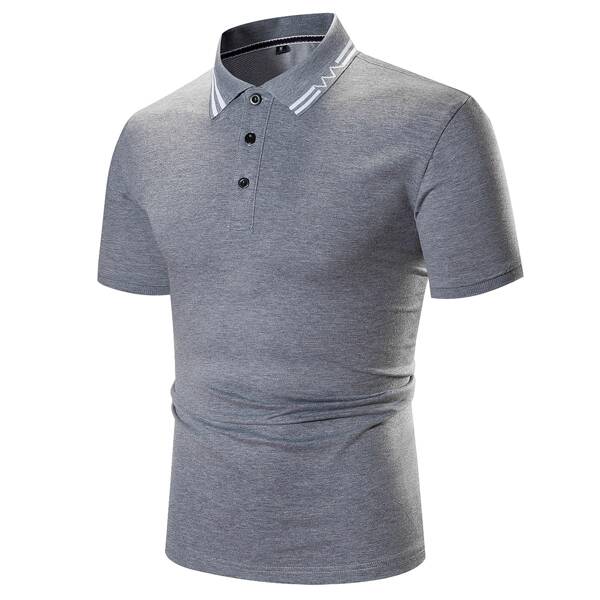 

Men Striped Button Polo Shirt, Grey