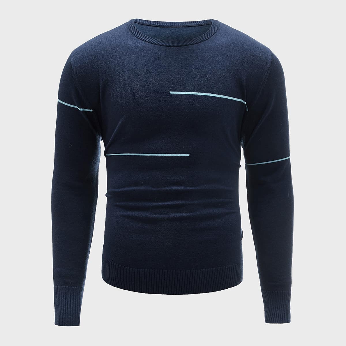 

Guys Line Pattern Crew Neck Sweater, Navy blue